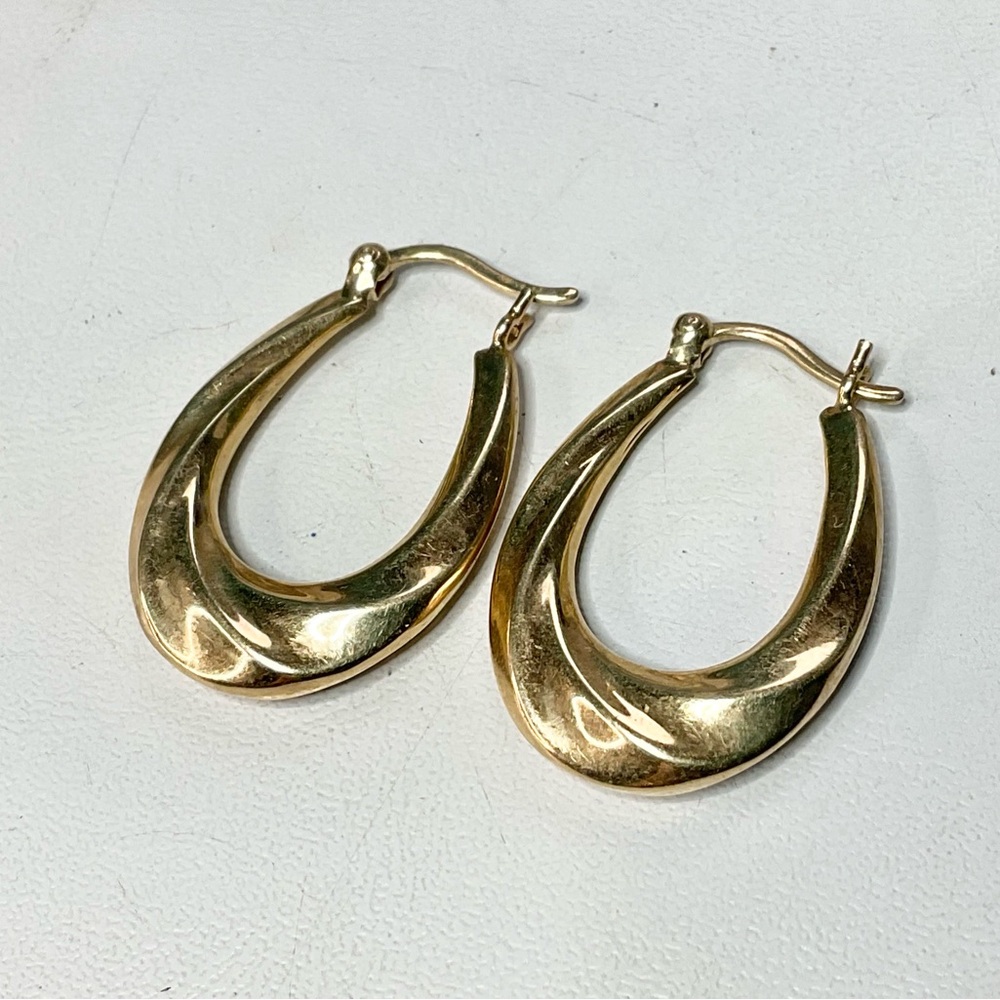 14K Solid Yellow Gold Hoops 585 Oval Twist Earrings